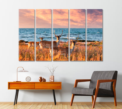 Sea Landscape with Sika Deer Family Canvas Print-Canvas Print-CetArt-1 Panel-24x16 inches-CetArt