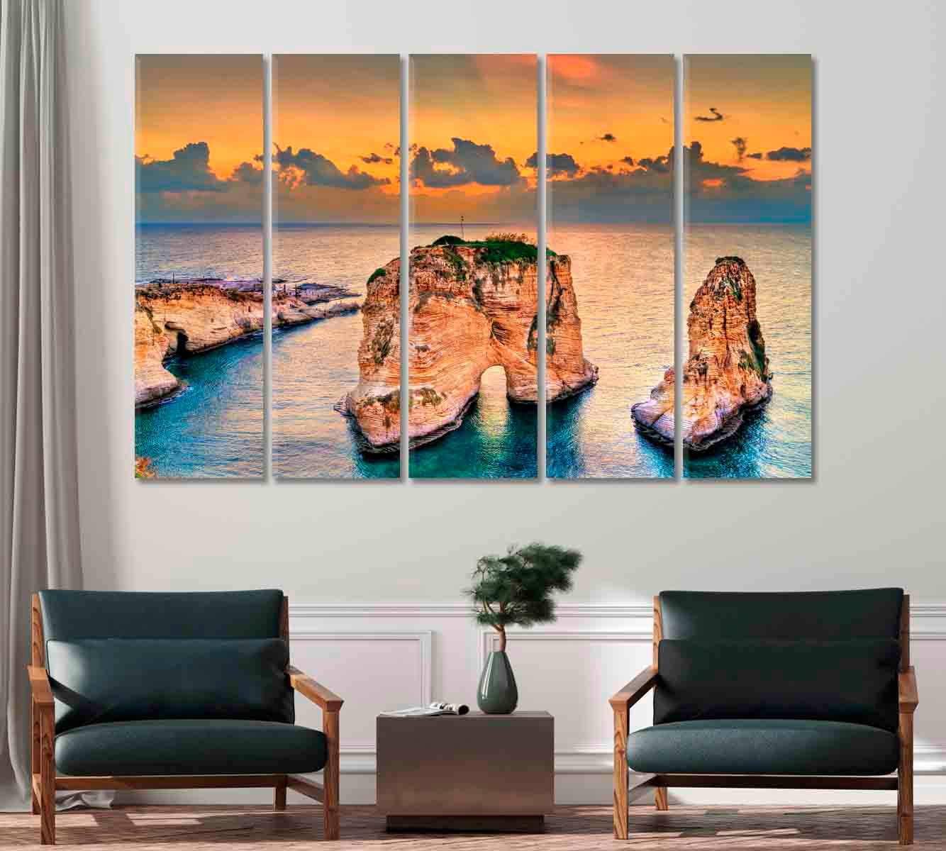 Raouche Rocks at Sunset Beirut Canvas Print-Canvas Print-CetArt-1 Panel-24x16 inches-CetArt