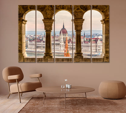 Budapest Parliament View Through Fisherman's Bastion Hungary Canvas Print-Canvas Print-CetArt-1 Panel-24x16 inches-CetArt