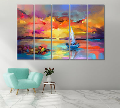 Sailboat in Sea Canvas Print-Canvas Print-CetArt-1 Panel-24x16 inches-CetArt