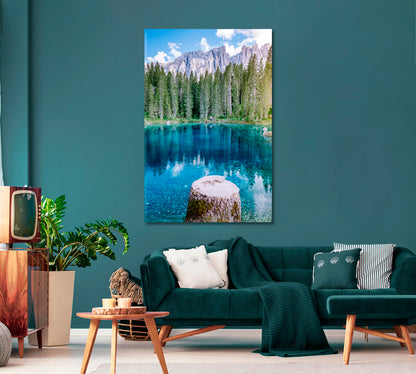 Blue Lake Dolomite Mountains Italy Canvas Print-Canvas Print-CetArt-1 panel-16x24 inches-CetArt