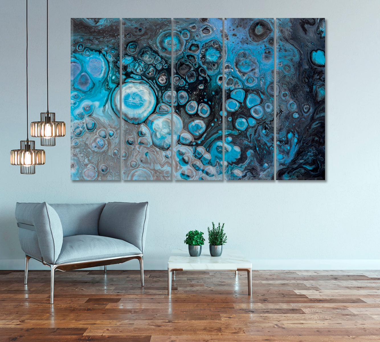 Abstract Grey Blue Liquid Acrylic Bubbles Canvas Print-Canvas Print-CetArt-1 Panel-24x16 inches-CetArt