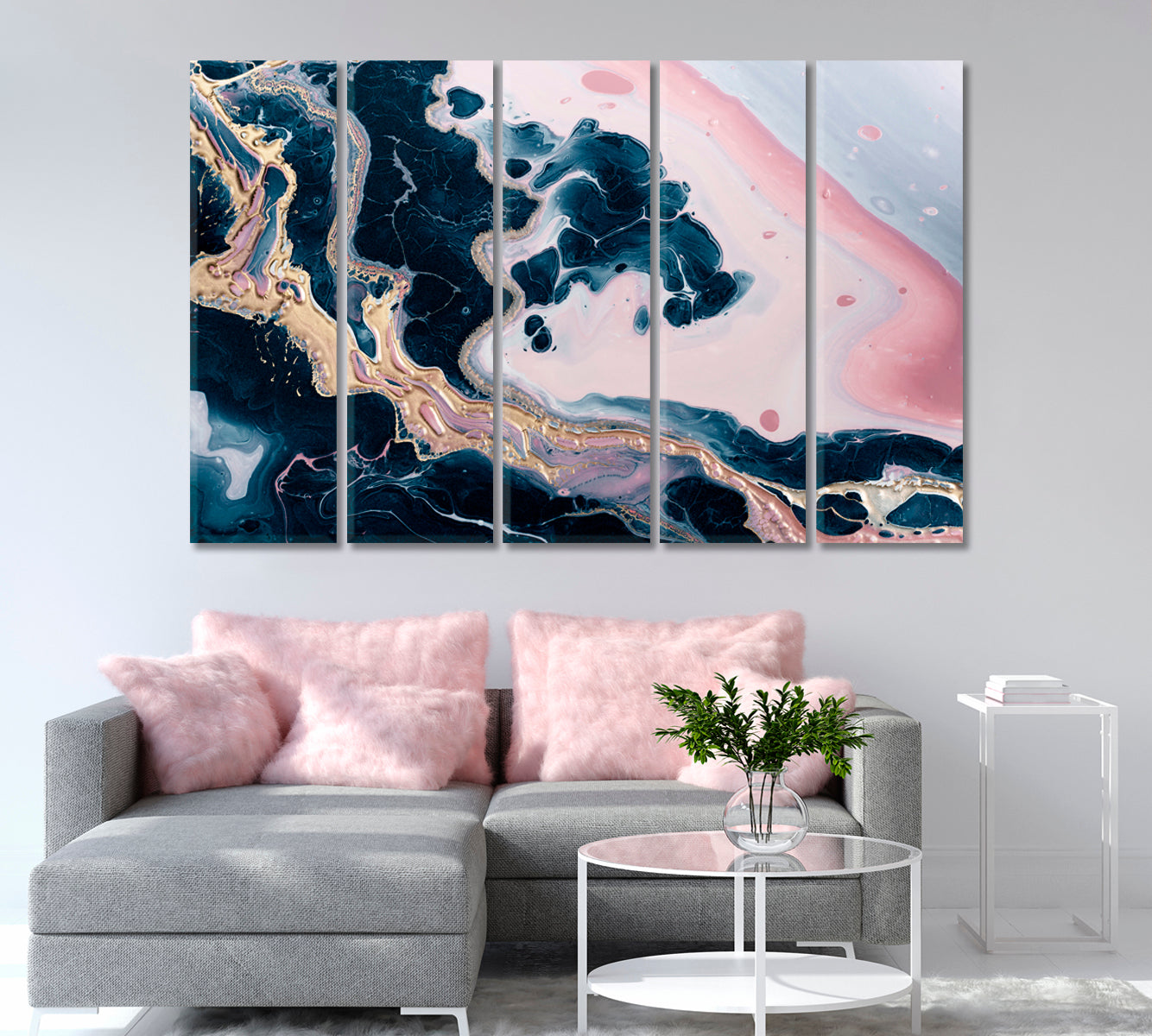 Beautiful Blue and Pink Marble Waves and Swirls Canvas Print-Canvas Print-CetArt-1 Panel-24x16 inches-CetArt