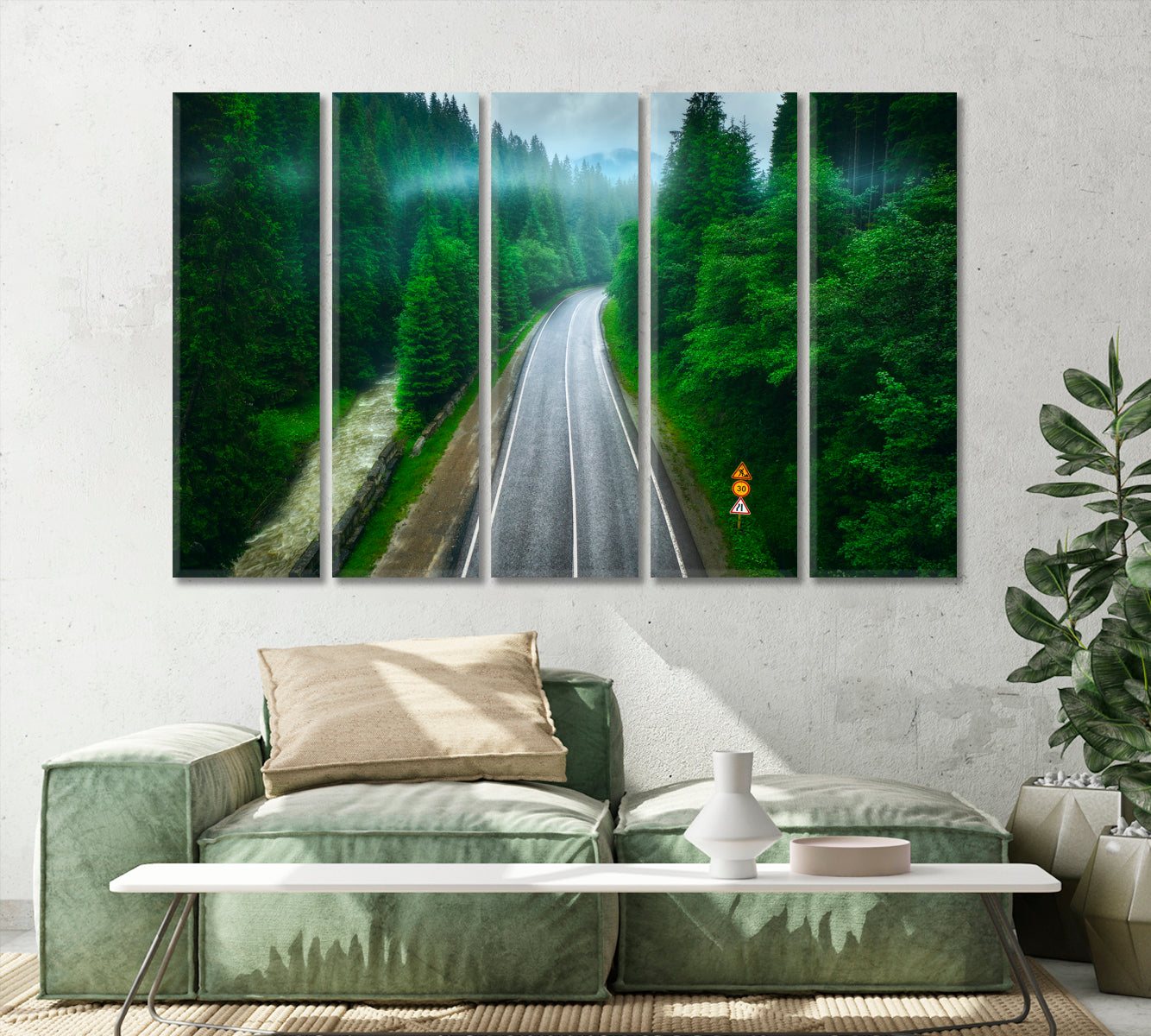 Road in Lovely Green Forest Carpathian Mountains Canvas Print-Canvas Print-CetArt-1 Panel-24x16 inches-CetArt