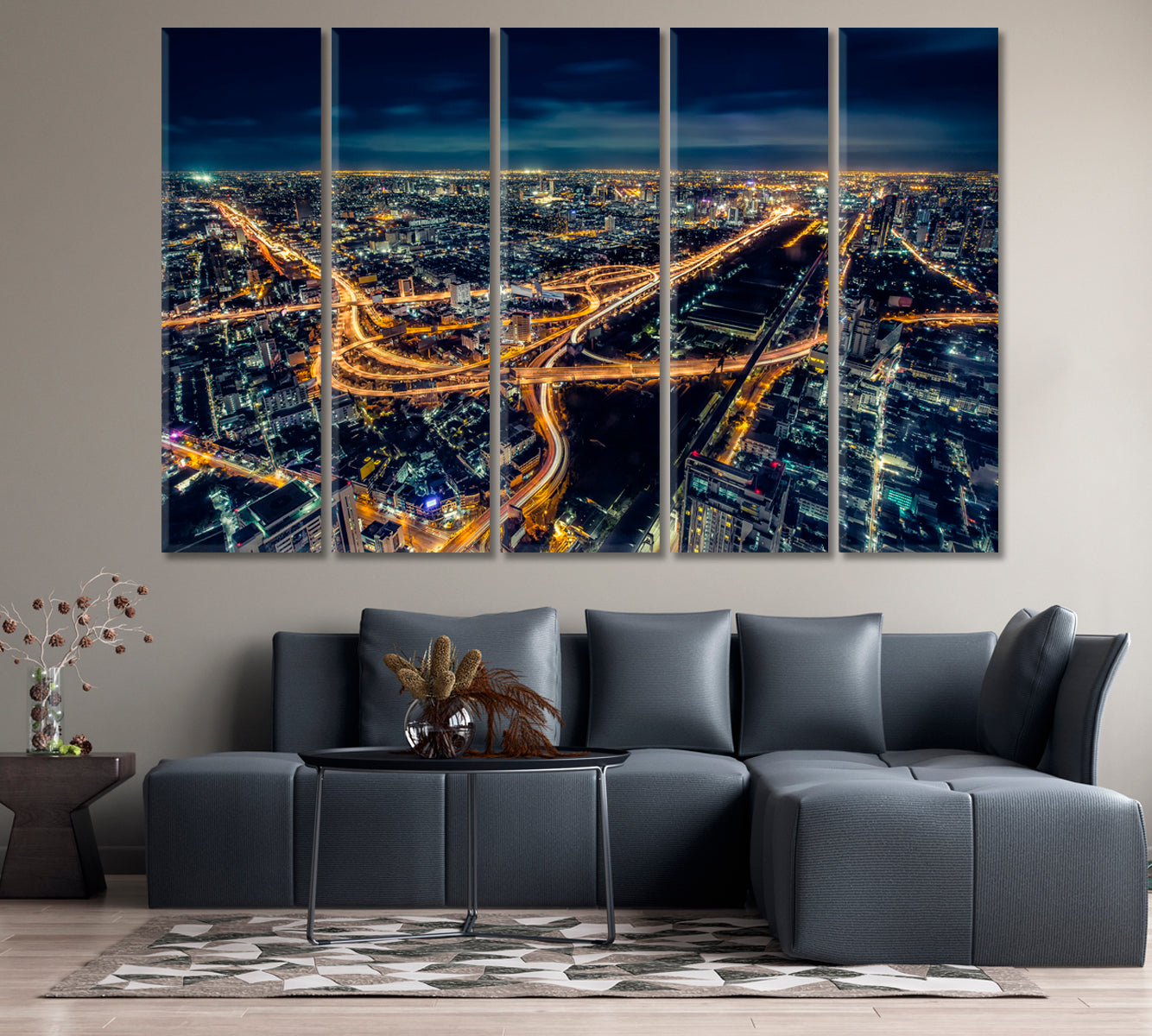 Bangkok Cityscape at Night Thailand Canvas Print-Canvas Print-CetArt-1 Panel-24x16 inches-CetArt