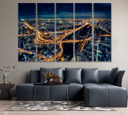 Bangkok Cityscape at Night Thailand Canvas Print-Canvas Print-CetArt-1 Panel-24x16 inches-CetArt