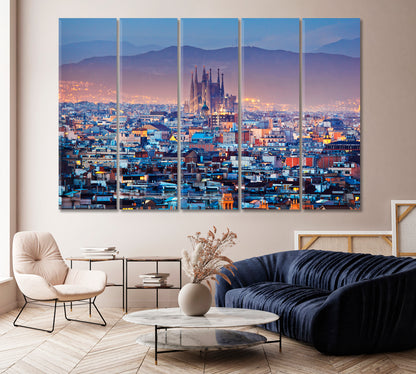 Barcelona Night Lights Spain Canvas Print-Canvas Print-CetArt-1 Panel-24x16 inches-CetArt