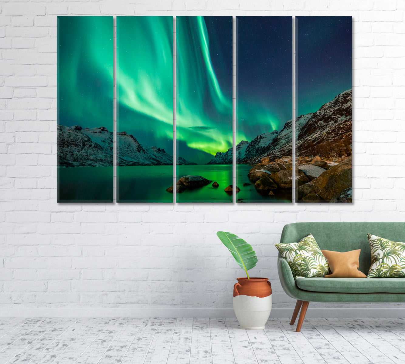 Northern Lights over the Rocky Coast Canvas Print-Canvas Print-CetArt-1 Panel-24x16 inches-CetArt