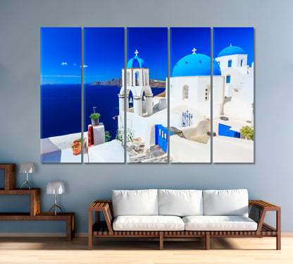 Churches with Blue Roofs Santorini Greece Canvas Print-Canvas Print-CetArt-1 Panel-24x16 inches-CetArt