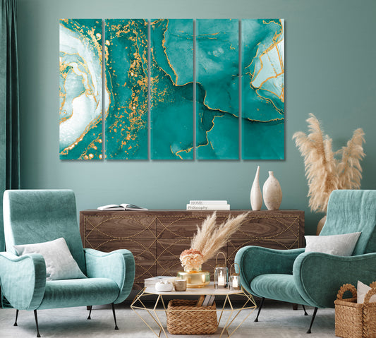 Abstract Aquamarine Watercolor Ink Pattern Canvas Print-Canvas Print-CetArt-1 Panel-24x16 inches-CetArt