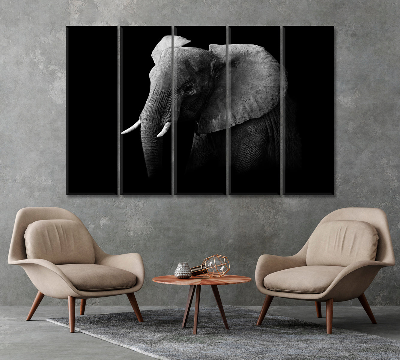 African Elephant in Black and White Canvas Print-Canvas Print-CetArt-1 Panel-24x16 inches-CetArt