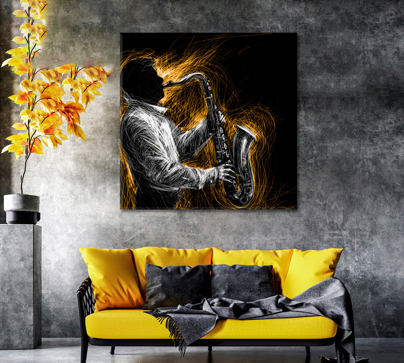 Abstract Jazz Saxophone Player Canvas Print-Canvas Print-CetArt-1 panel-12x12 inches-CetArt