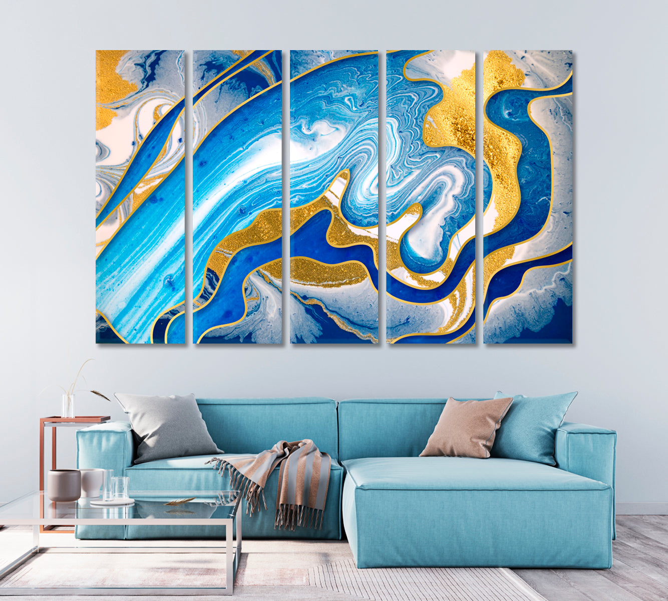 Abstract Modern Blue Yellow Waves Swirls Canvas Print-Canvas Print-CetArt-1 Panel-24x16 inches-CetArt