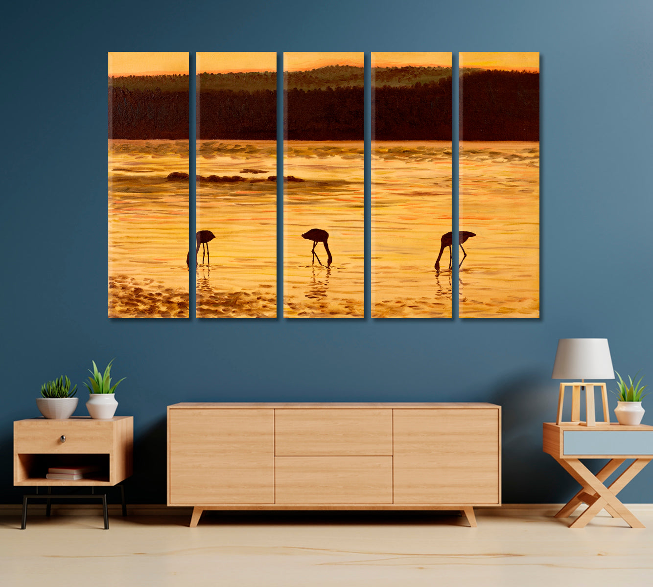 Flamingo Silhouettes at Sunset Canvas Print-Canvas Print-CetArt-1 Panel-24x16 inches-CetArt