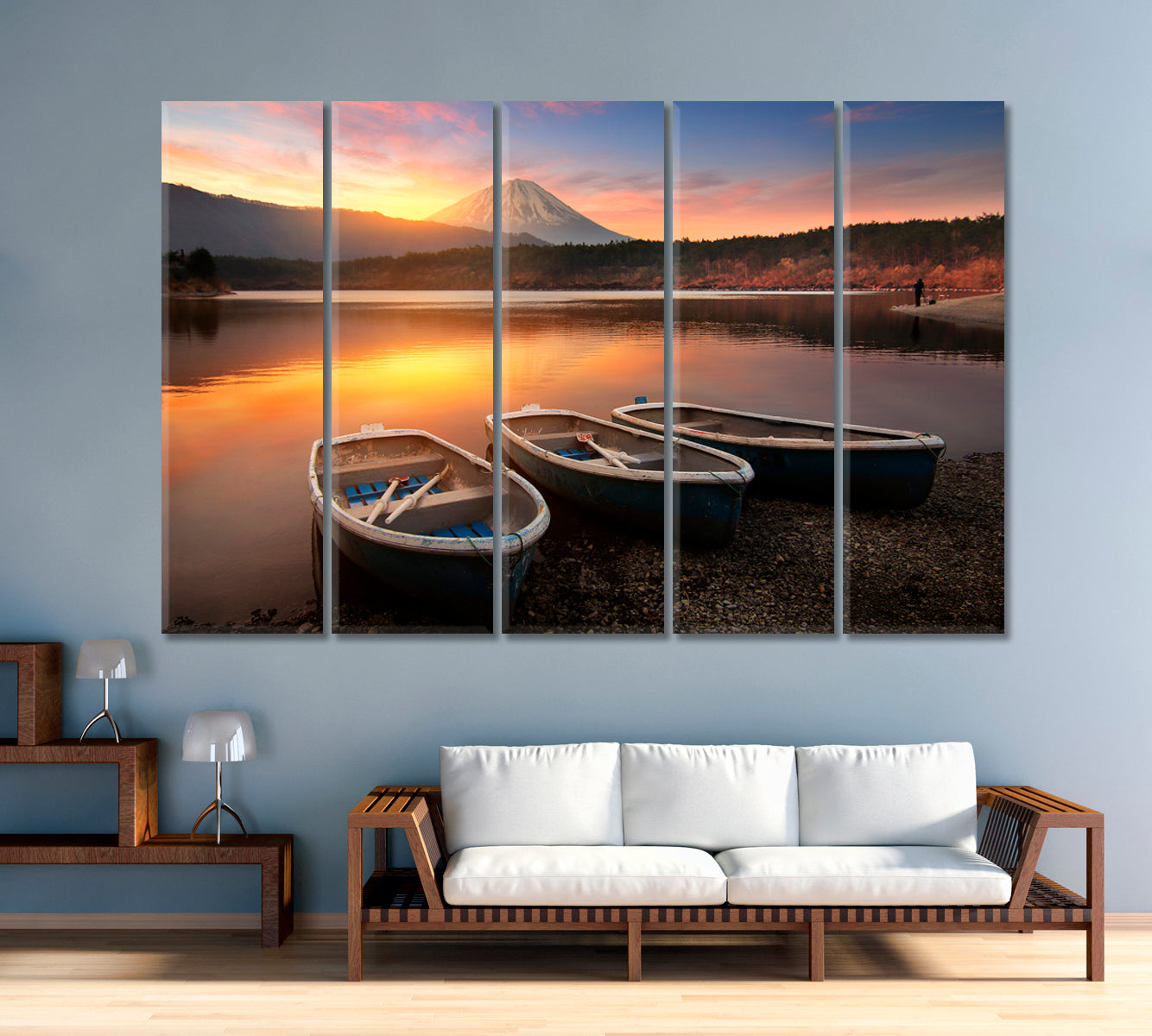 Boats Parked on the Shore of Lake Saiko Japan Canvas Print-Canvas Print-CetArt-1 Panel-24x16 inches-CetArt