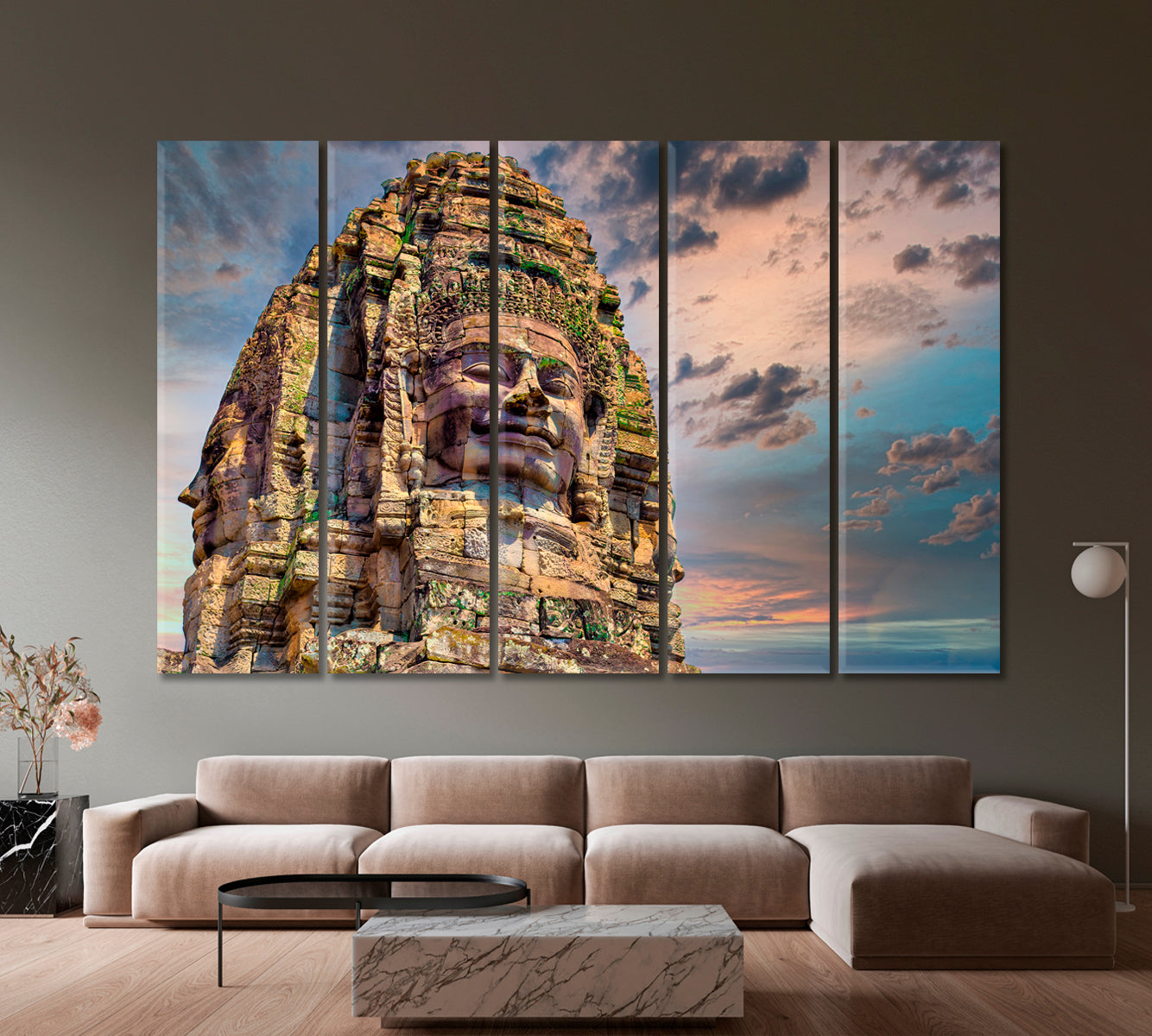 Giant Stone Face in Prasat Bayon Temple Cambodia Canvas Print-Canvas Print-CetArt-1 Panel-24x16 inches-CetArt