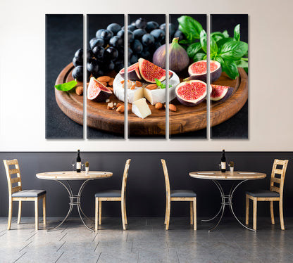 Cheese Board with Camembert Figs Grapes and Nuts Canvas Print-Canvas Print-CetArt-1 Panel-24x16 inches-CetArt