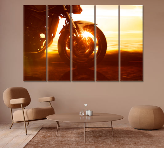 Motorcycle on the Coastal Road at Sunset Canvas Print-Canvas Print-CetArt-1 Panel-24x16 inches-CetArt