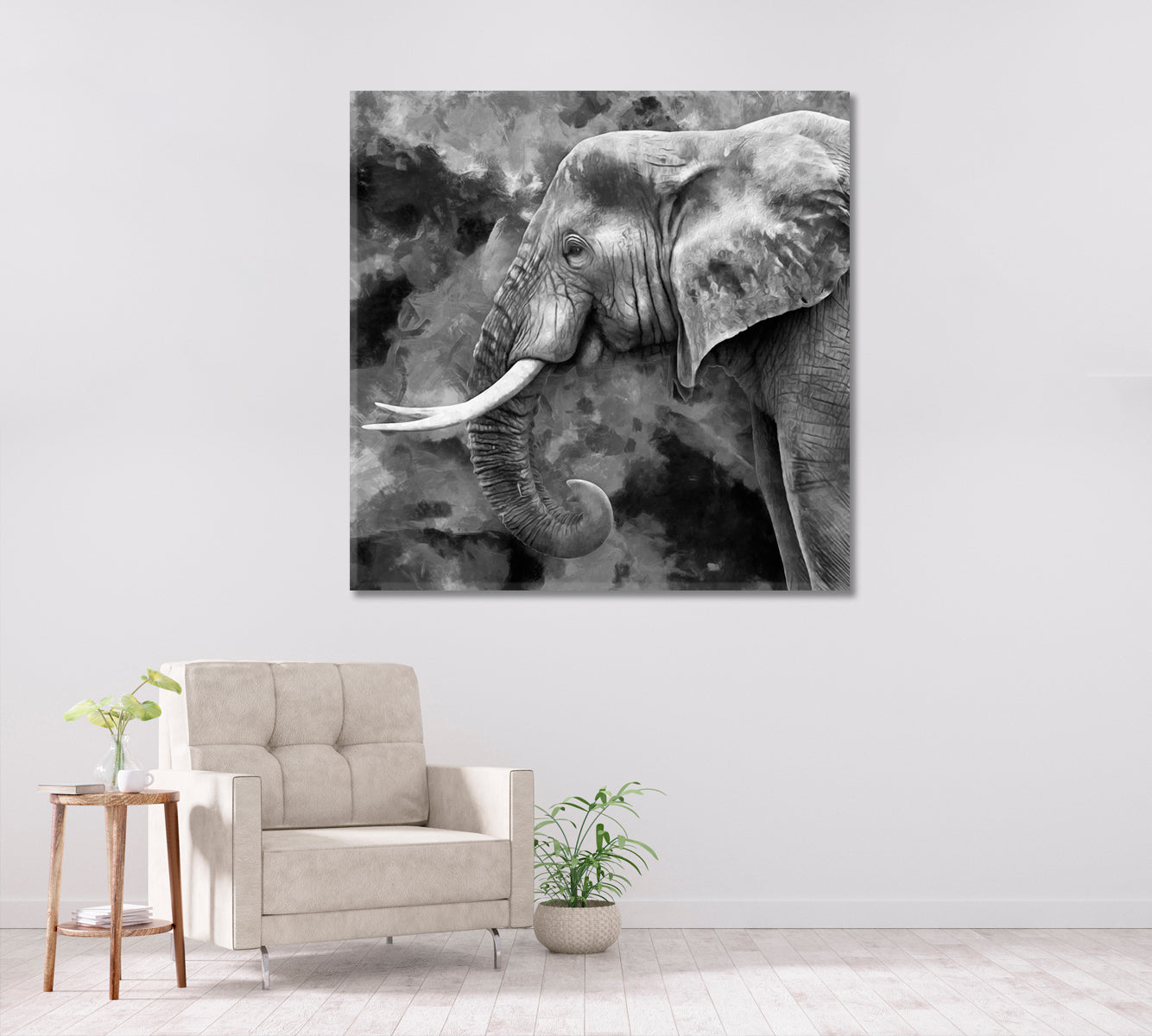 Abstract Elephant Portrait in Black And White Canvas Print-Canvas Print-CetArt-1 panel-12x12 inches-CetArt