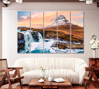 Famous Mount Kirkjufell and Waterfall Iceland Canvas Print-Canvas Print-CetArt-1 Panel-24x16 inches-CetArt