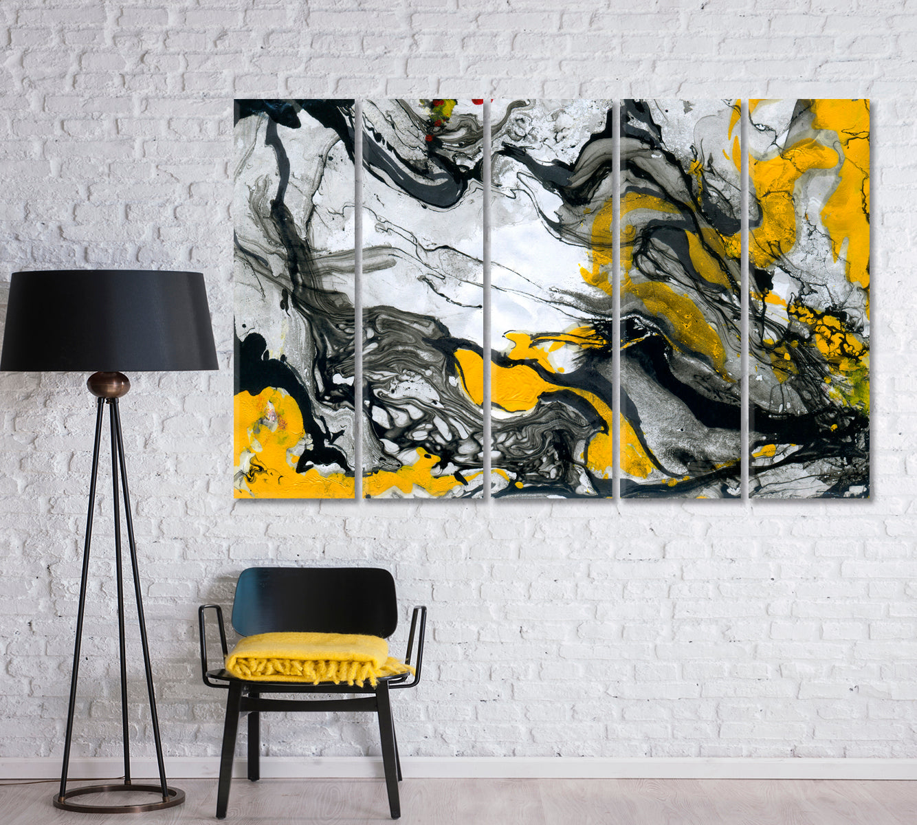 Yellow and Black Ink on White Marble Canvas Print-Canvas Print-CetArt-1 Panel-24x16 inches-CetArt