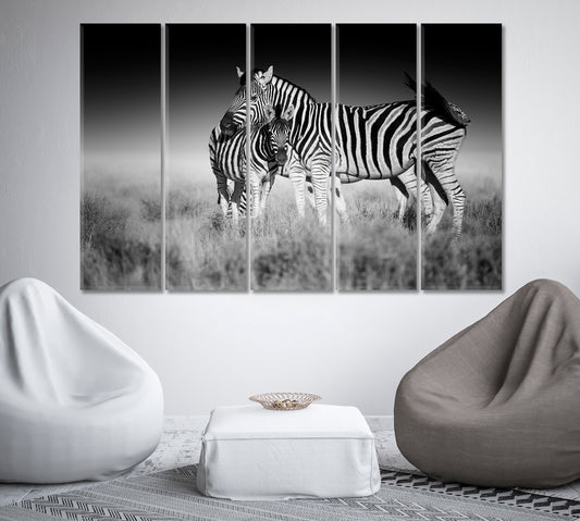 Zebra Mother and Foal in Black and White Canvas Print-Canvas Print-CetArt-1 Panel-24x16 inches-CetArt