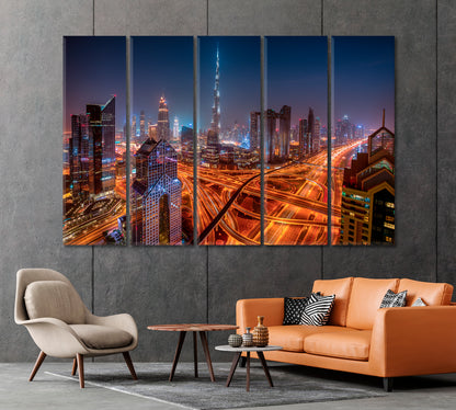 Dubai Illuminated Highway at Night Canvas Print-Canvas Print-CetArt-1 Panel-24x16 inches-CetArt