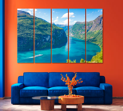 Geiranger Fjord with Cruise Ship Norway Canvas Print-Canvas Print-CetArt-1 Panel-24x16 inches-CetArt