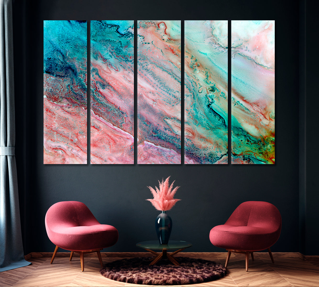 Abstract Pink Turquoise And Blue Marble Canvas Print-Canvas Print-CetArt-1 Panel-24x16 inches-CetArt