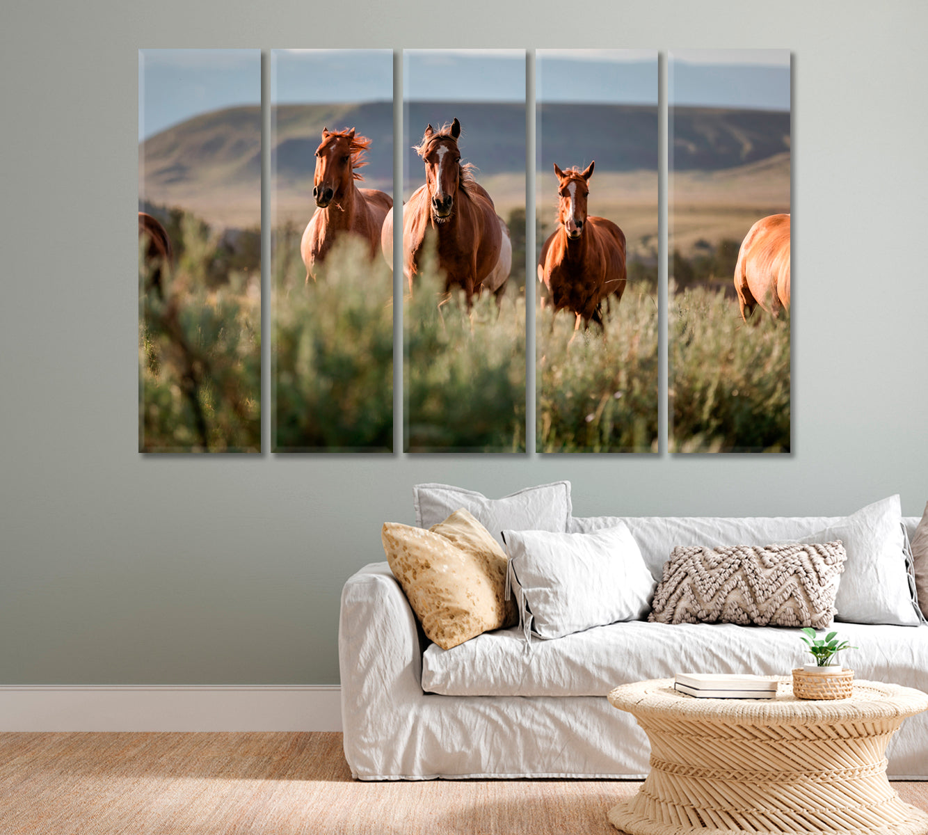 Beautiful American Horses Herd Wyoming Canvas Print-Canvas Print-CetArt-1 Panel-24x16 inches-CetArt