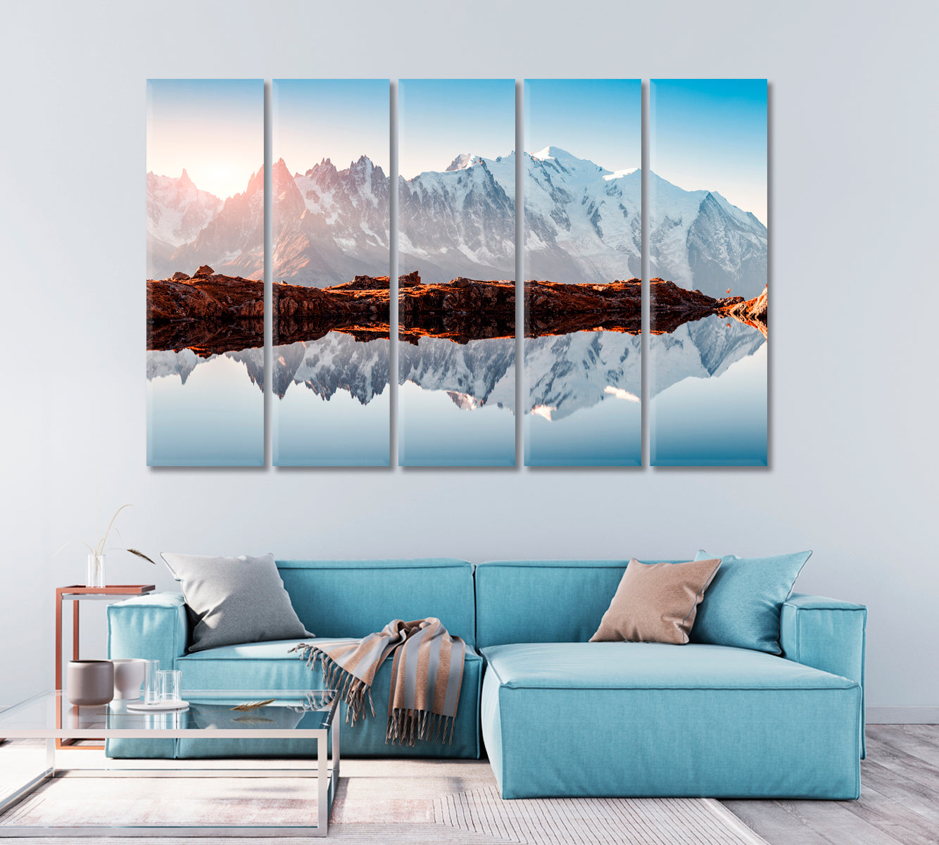 Monte Bianco Mountains Range Reflection Canvas Print-Canvas Print-CetArt-1 Panel-24x16 inches-CetArt