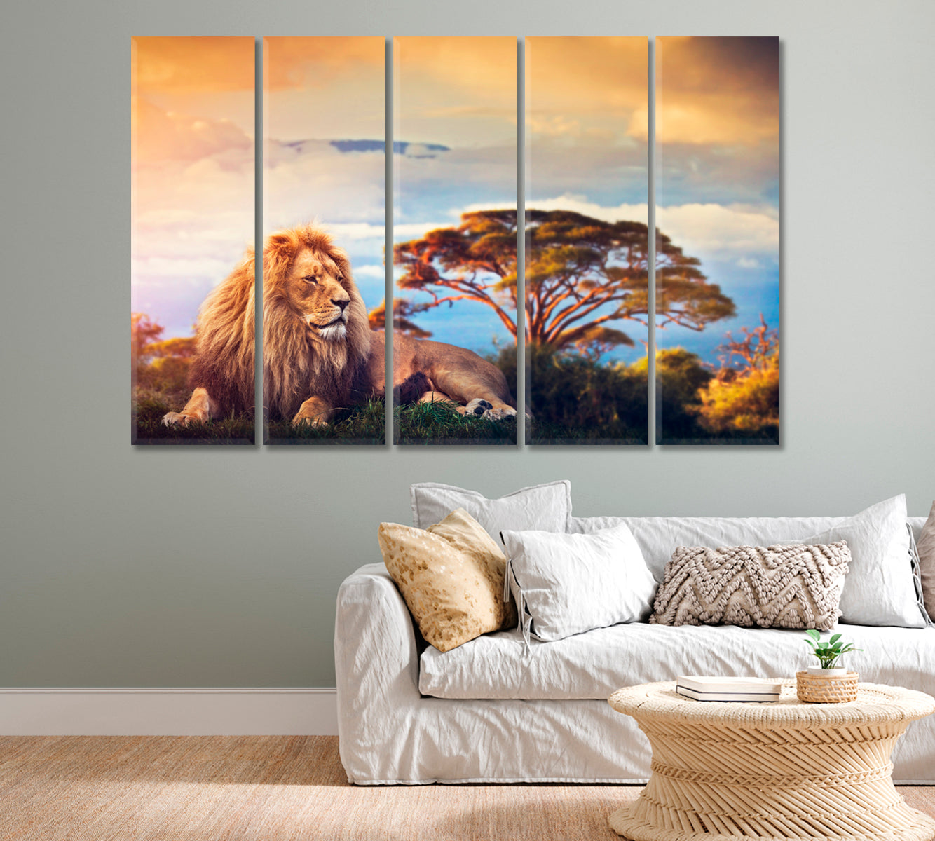 Lion Lying on Grass in Savannah Africa Canvas Print-Canvas Print-CetArt-1 Panel-24x16 inches-CetArt