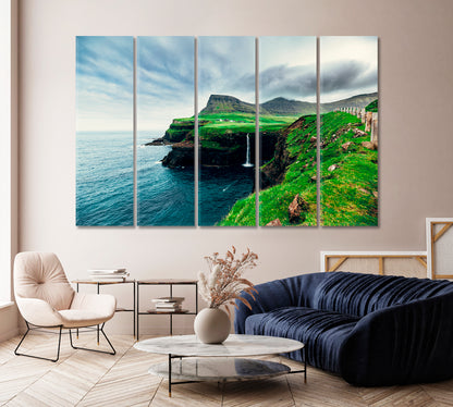 Gasadalur Waterfall at Faroe Islands Canvas Print-Canvas Print-CetArt-1 Panel-24x16 inches-CetArt