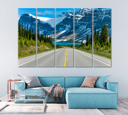 Road to the Rocky Snow Сapped Mountains Banff Park Canada Canvas Print-Canvas Print-CetArt-1 Panel-24x16 inches-CetArt