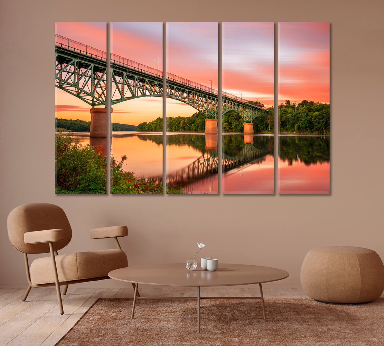 Kennebec River with Memorial Bridge Augusta Maine USA Canvas Print-Canvas Print-CetArt-1 Panel-24x16 inches-CetArt