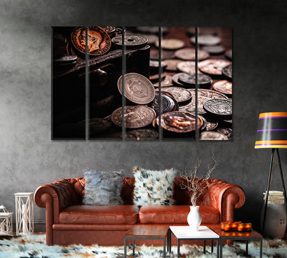 Old Coins in Chest Canvas Print-Canvas Print-CetArt-1 Panel-24x16 inches-CetArt