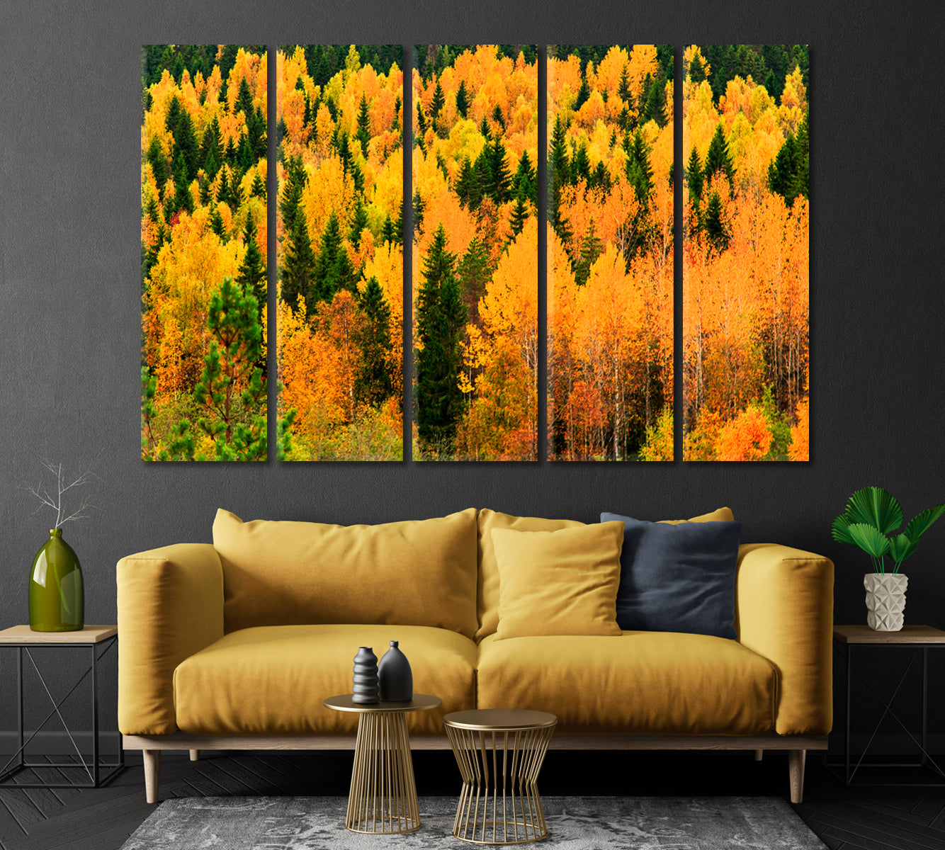 Autumn Forest with Yellow and Green Trees Canvas Print-Canvas Print-CetArt-1 Panel-24x16 inches-CetArt