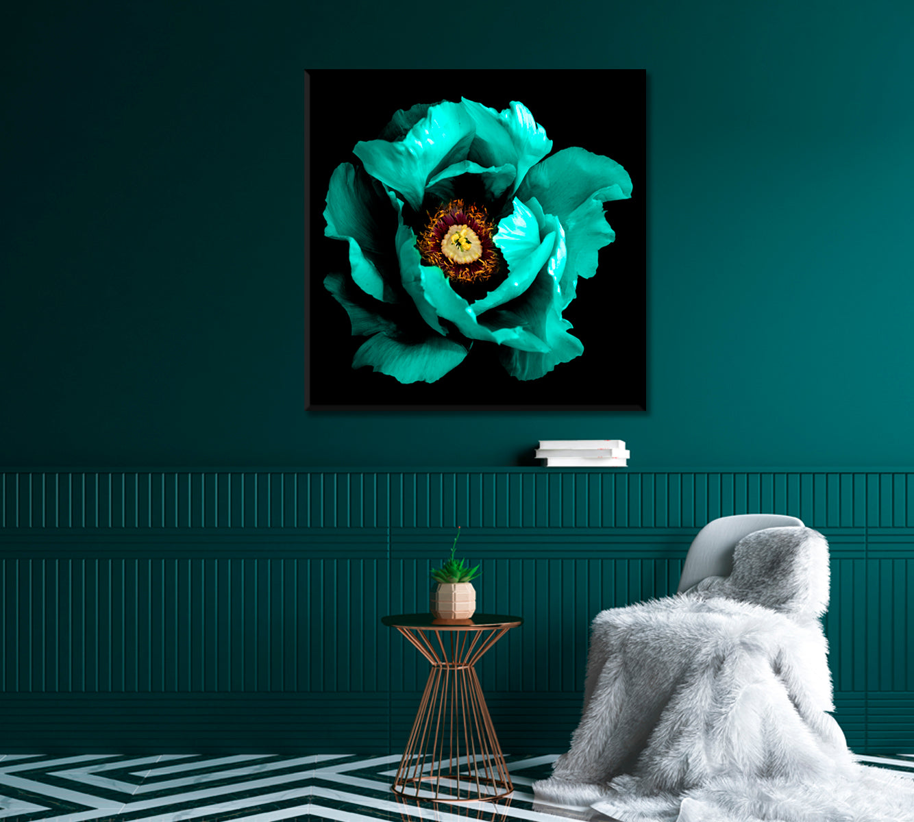 Green Peony Flower Canvas Print-Canvas Print-CetArt-1 panel-12x12 inches-CetArt