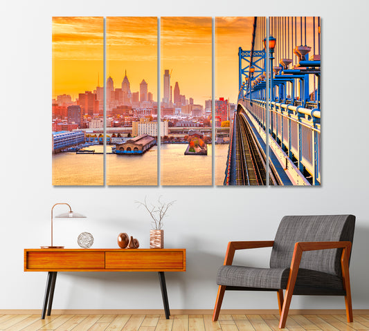 Benjamin Franklin Bridge at Dusk USA Canvas Print-Canvas Print-CetArt-1 Panel-24x16 inches-CetArt