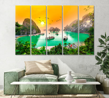 Very Beautiful Sunset over Halong Bay Vietnam Canvas Print-Canvas Print-CetArt-1 Panel-24x16 inches-CetArt