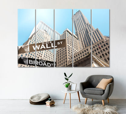 Road Sign Wall Street New York USA Canvas Print-Canvas Print-CetArt-1 Panel-24x16 inches-CetArt