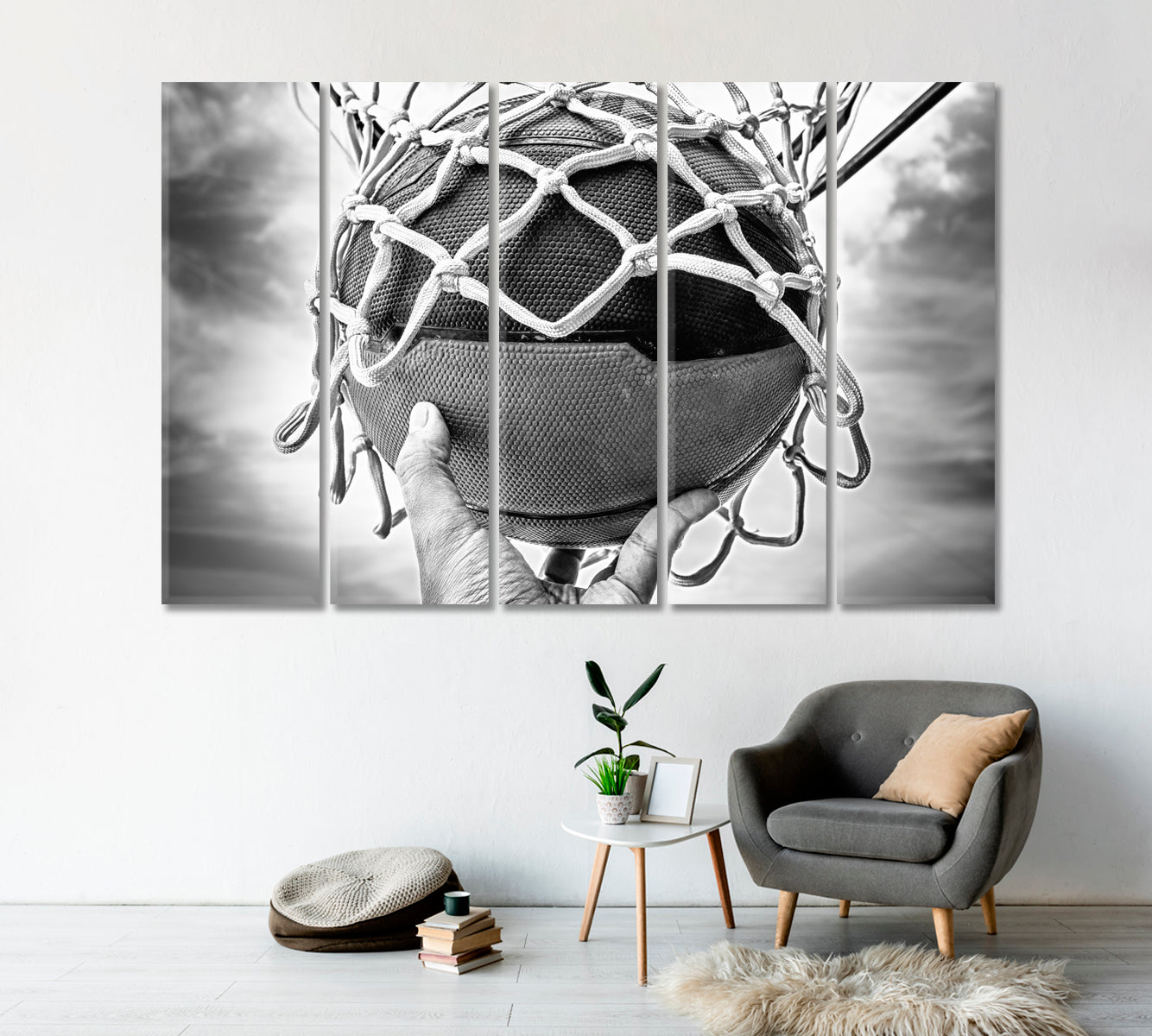 Basketball Ball in the Hoop Canvas Print-Canvas Print-CetArt-1 Panel-24x16 inches-CetArt