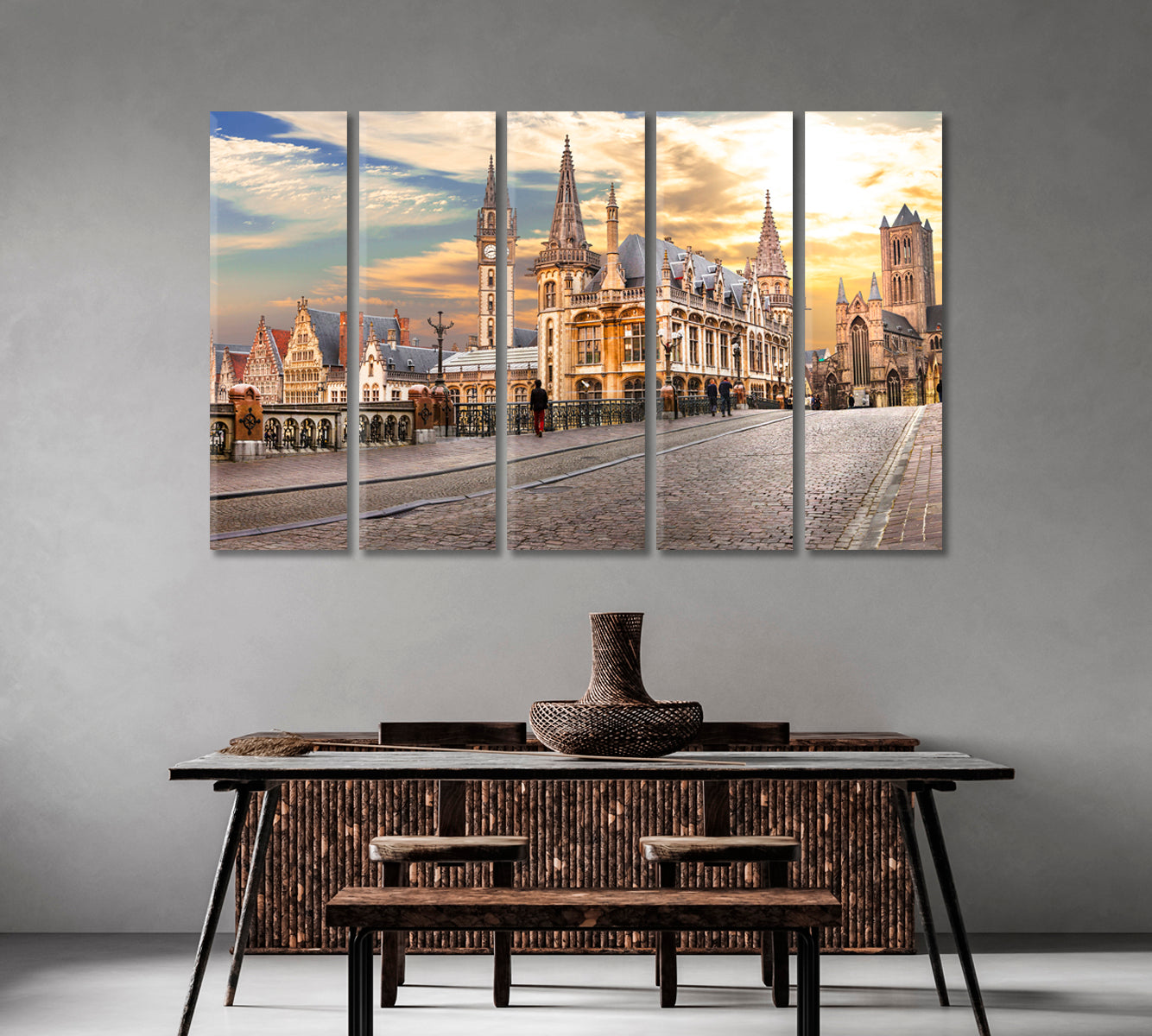 Medieval Ghent over Sunset Belgium Canvas Print-Canvas Print-CetArt-1 Panel-24x16 inches-CetArt