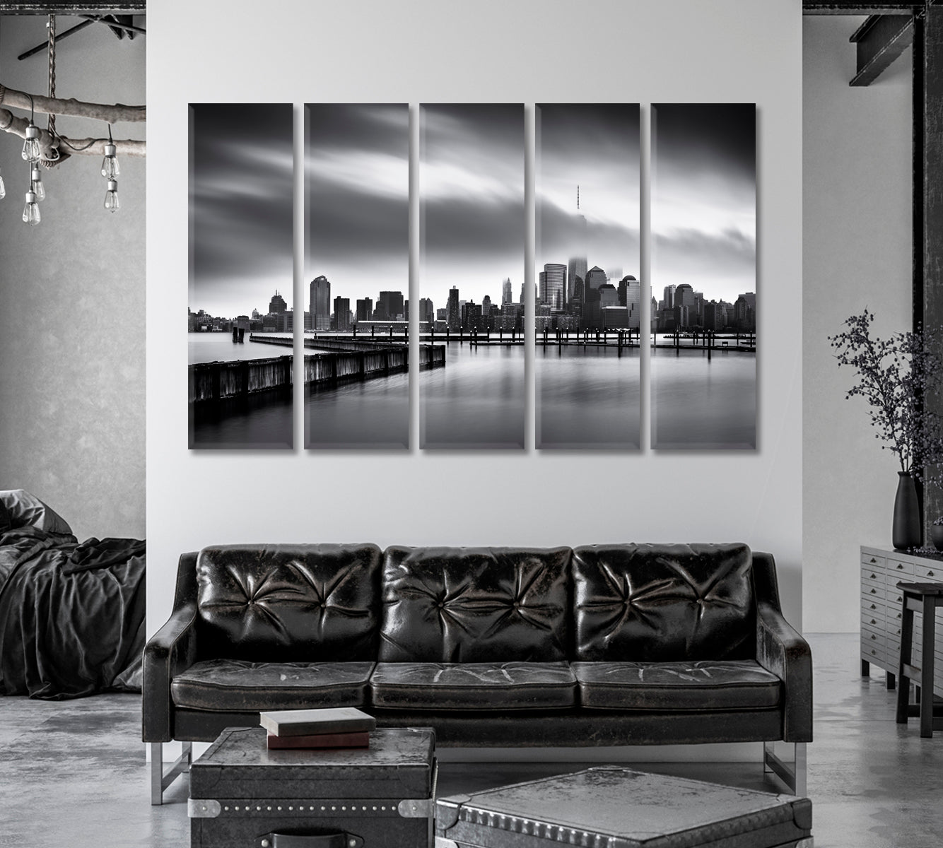 Lower Manhattan in Black and White Canvas Print-CetArt-1 Panel-24x16 inches-CetArt