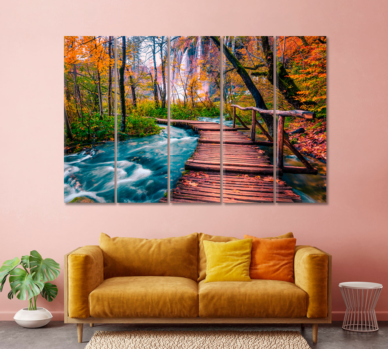 Wooden Bridge and Waterfalls in Plitvice National Park Croatia Canvas Print-Canvas Print-CetArt-1 Panel-24x16 inches-CetArt