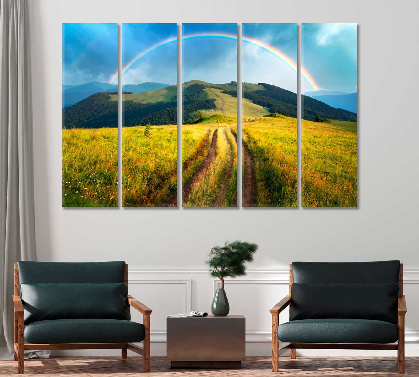 Summer Mountains Landscape with Beautiful Rainbow Canvas Print-Canvas Print-CetArt-1 Panel-24x16 inches-CetArt