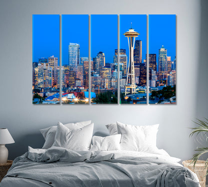 Seattle Skyline at Dusk Washington Canvas Print-Canvas Print-CetArt-1 Panel-24x16 inches-CetArt