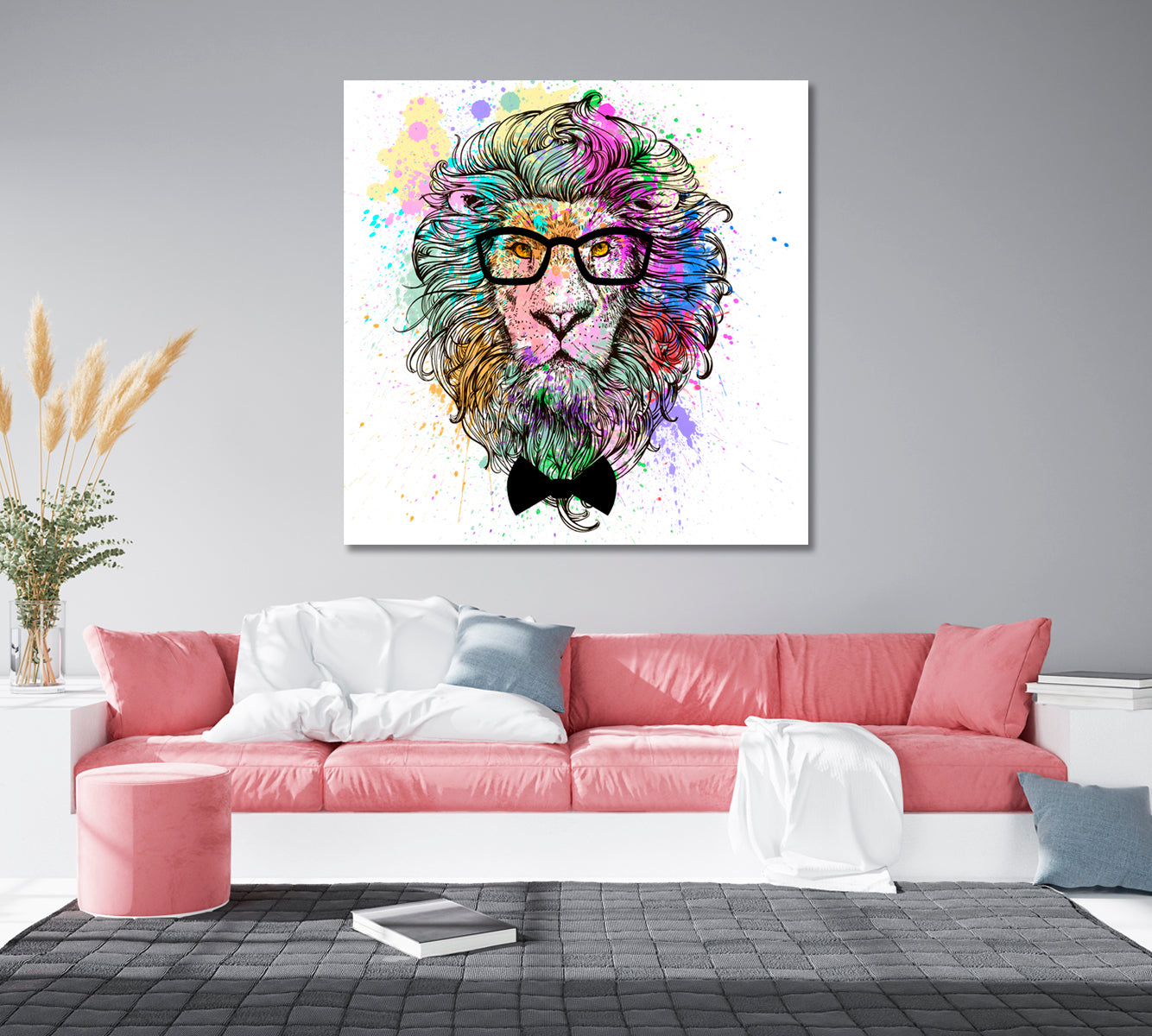 Abstract Multicolored Lion Portrait Canvas Print-Canvas Print-CetArt-1 panel-12x12 inches-CetArt