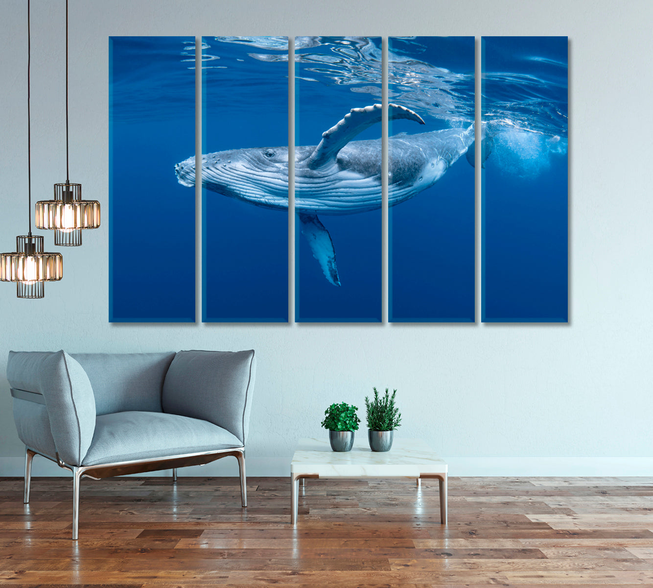 Humpback Whale Cub in Blue Water Canvas Print-Canvas Print-CetArt-1 Panel-24x16 inches-CetArt