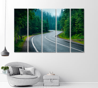 Beautiful Mountain Road in Foggy Forest on Rainy Day Canvas Print-Canvas Print-CetArt-1 Panel-24x16 inches-CetArt